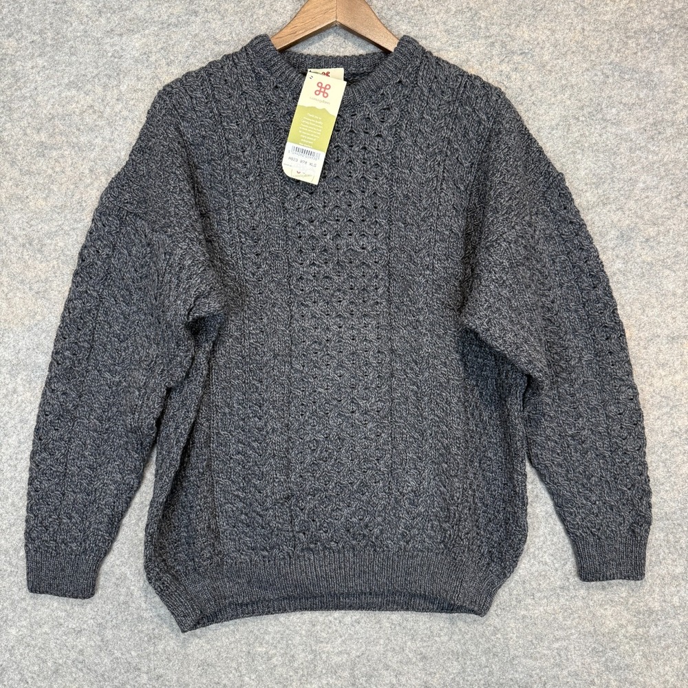 Carraig Donn 100% Merino Wool Chunky Cable Knit Fisherman Sweater Mens XL Aran